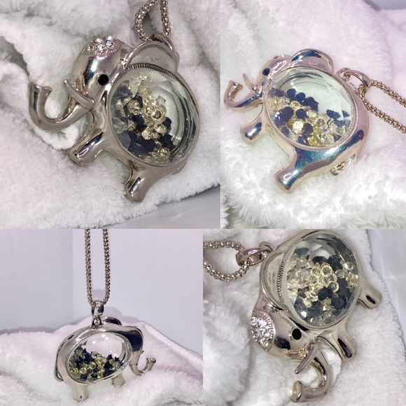 3-$10 Huge Rhinestone Filled Elephant Clear Window Pendant Necklace - Picture 4 of 4